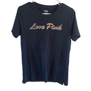 Pink Victoria’s Secret sequin graphic short sleeve tee size small GUC